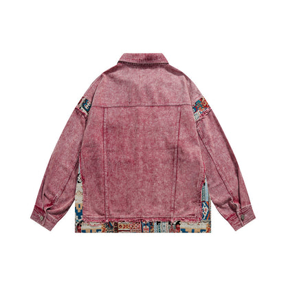 Jacquard Patchwork Washed Denim Jacket