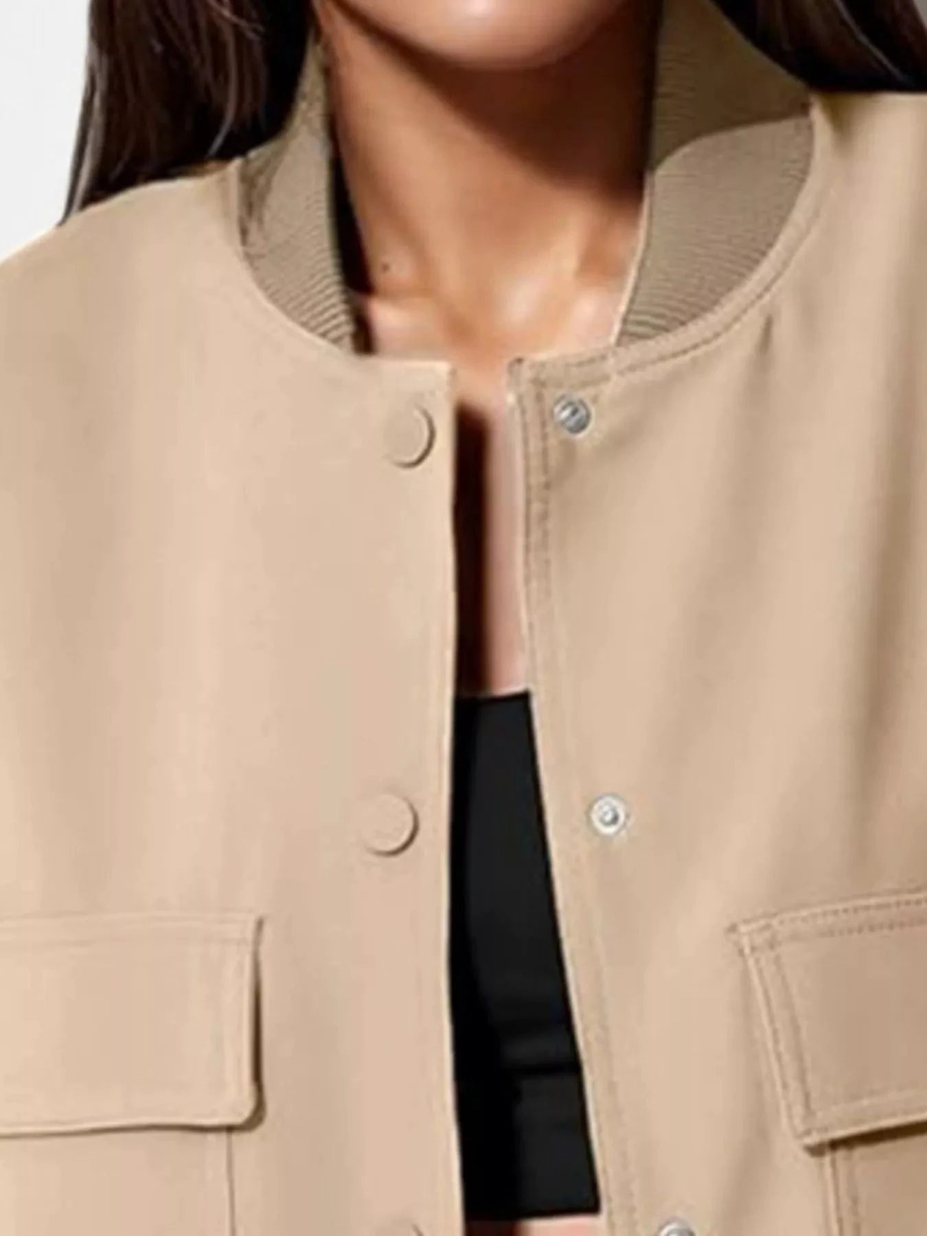 Full Size Snap Down Long Sleeve Jacket Plus Size by Trendsi