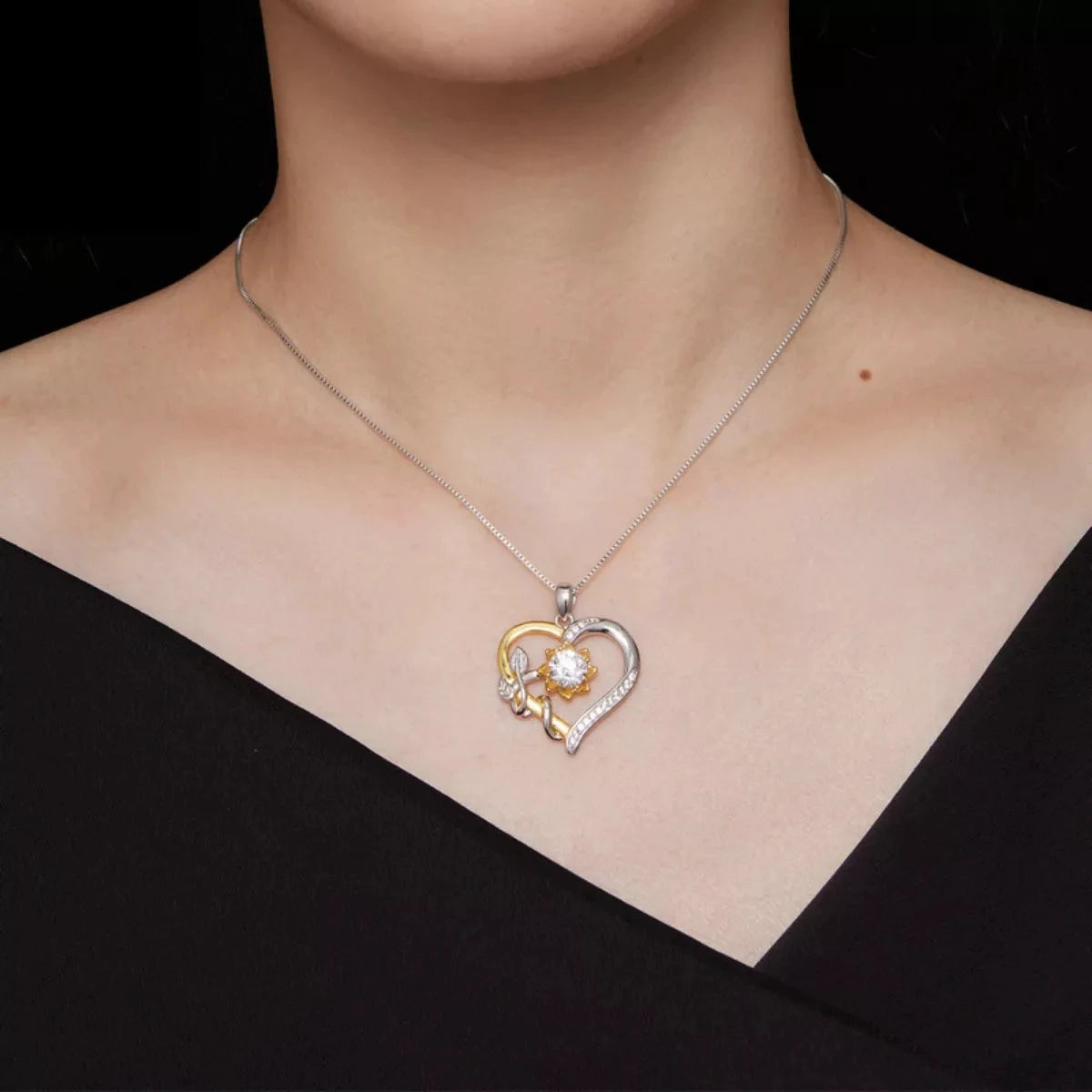 1 Carat Two Tone Heart-Shaped Pendant Necklace by Trendsi