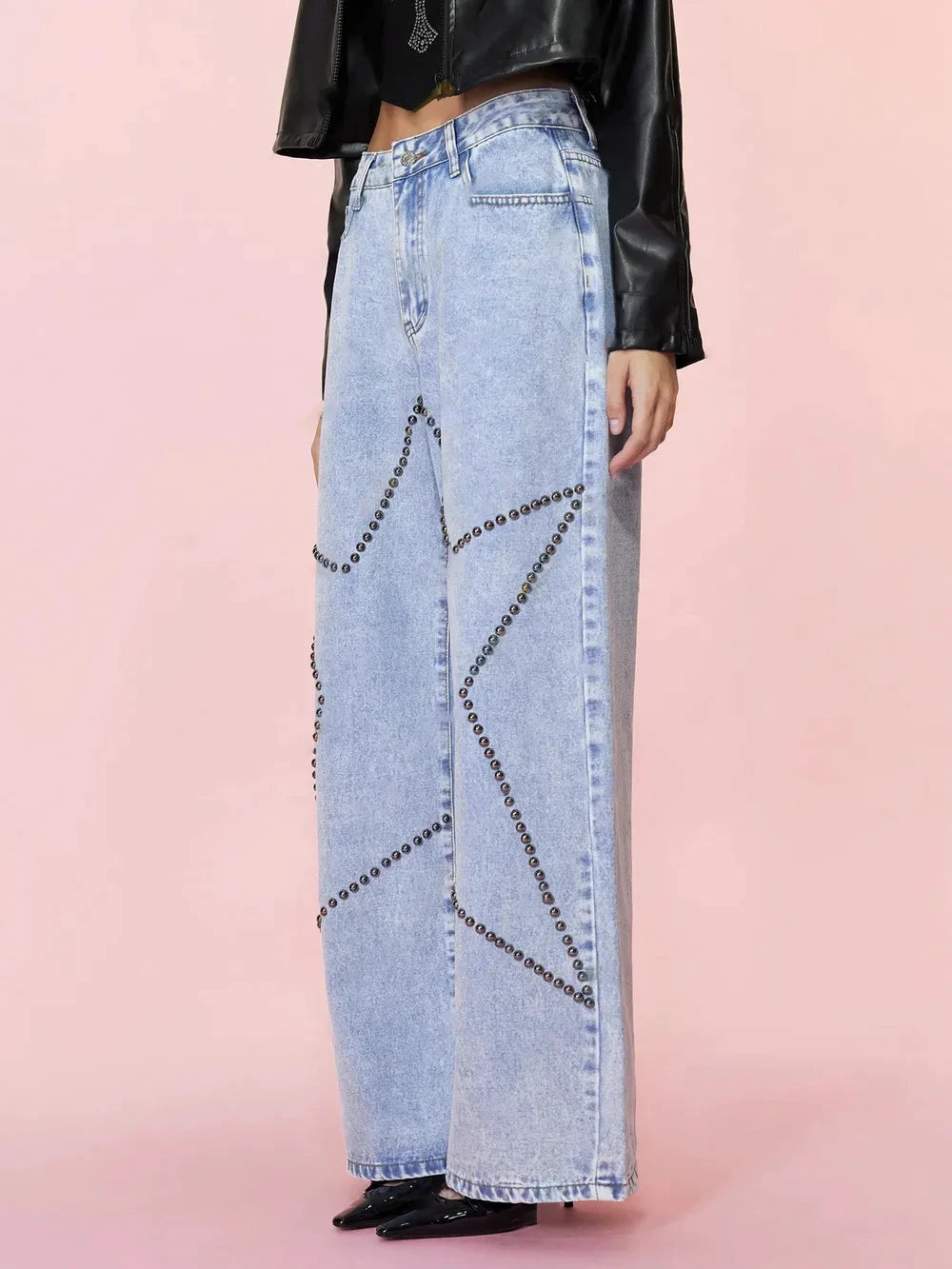 Studded Star Straight Jeans with Pockets by Trendsi