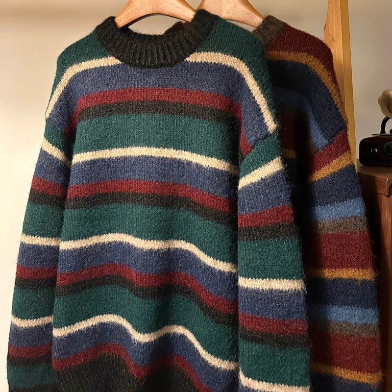 American-style Vintage Premium Striped Crewneck Sweater