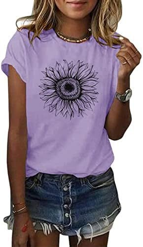 Women's T-Shirt Short Sleeve Sunflower Pattern Loose Summer Top