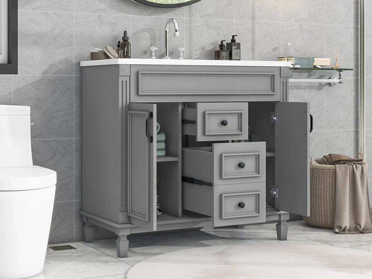 36'' Bathroom Vanity with Top Sink, Modern Bathroom Storage Cabinet with 2 Soft Closing Doors and 2 Drawers, Single Sink Bathroo by eprolo