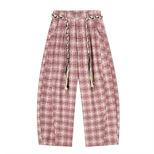 Starry Plaid Loose Silhouette Curved Knife Pants by eprolo