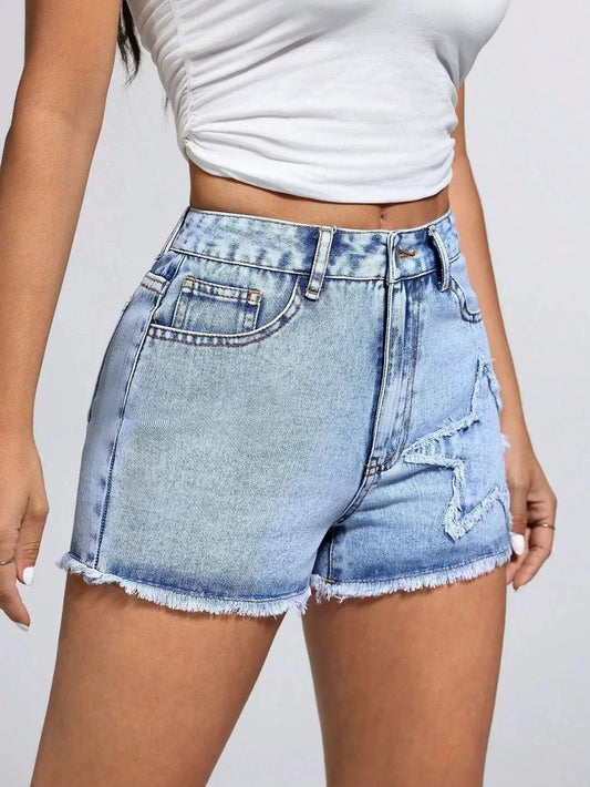 Star Raw Hem Denim Shorts by eprolo