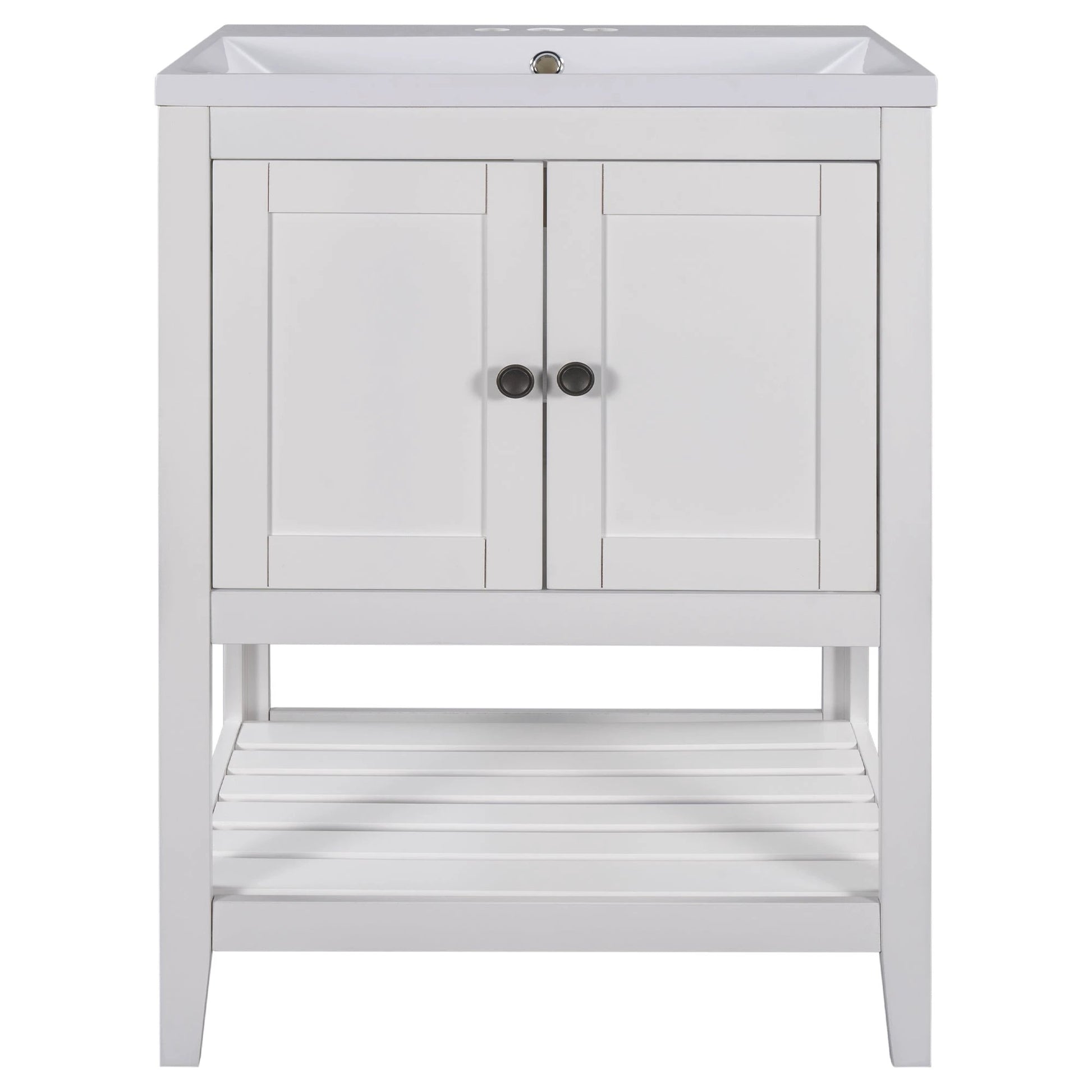 24" White Modern Sleek Bathroom Vanity Elegant Ceramic Sink with Solid Wood Frame Open Style Shelf by eprolo