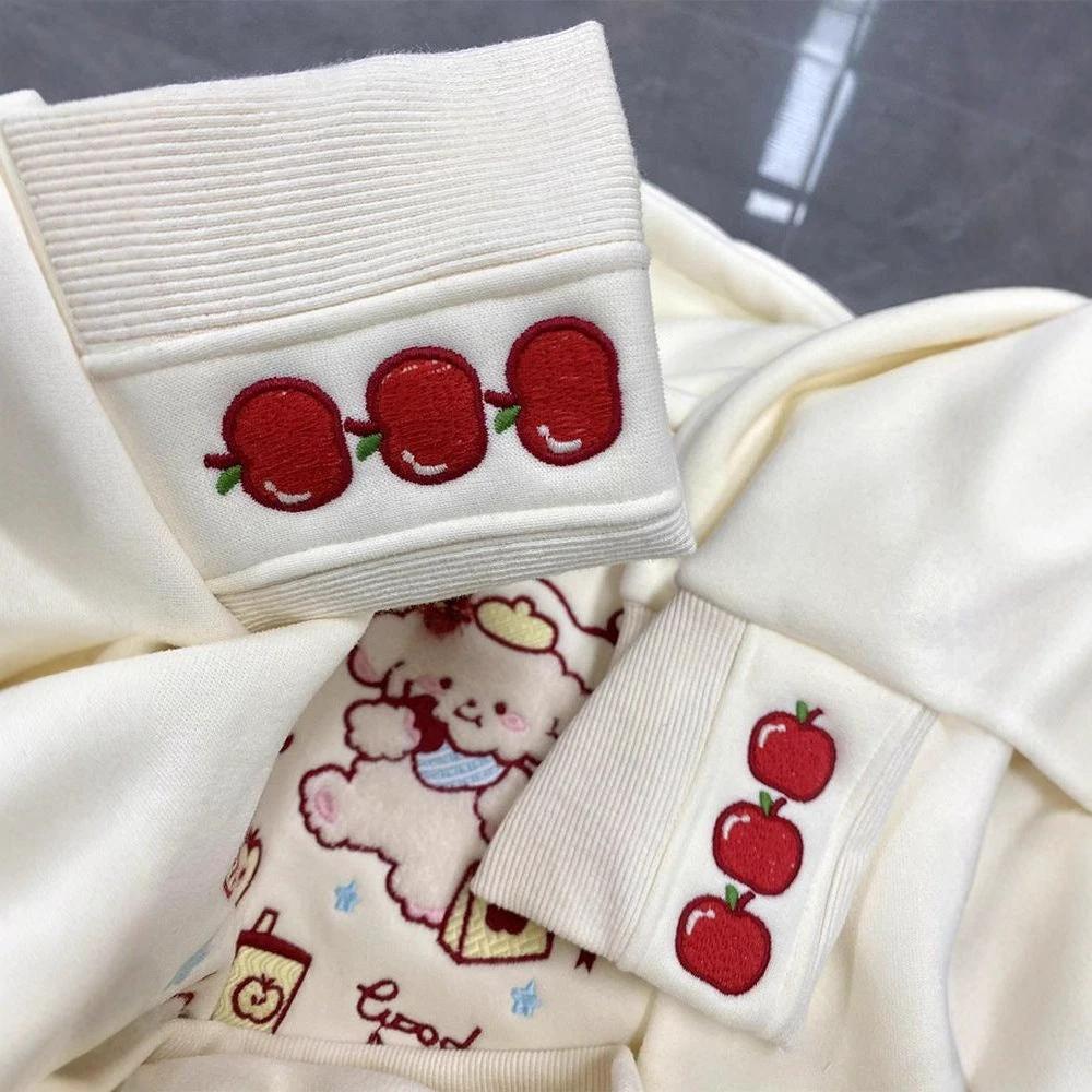 Cute Cartoon Embroidered Hoodie for Women, Fleece-Lined Thickened Lazy Style Top Jacket by eprolo