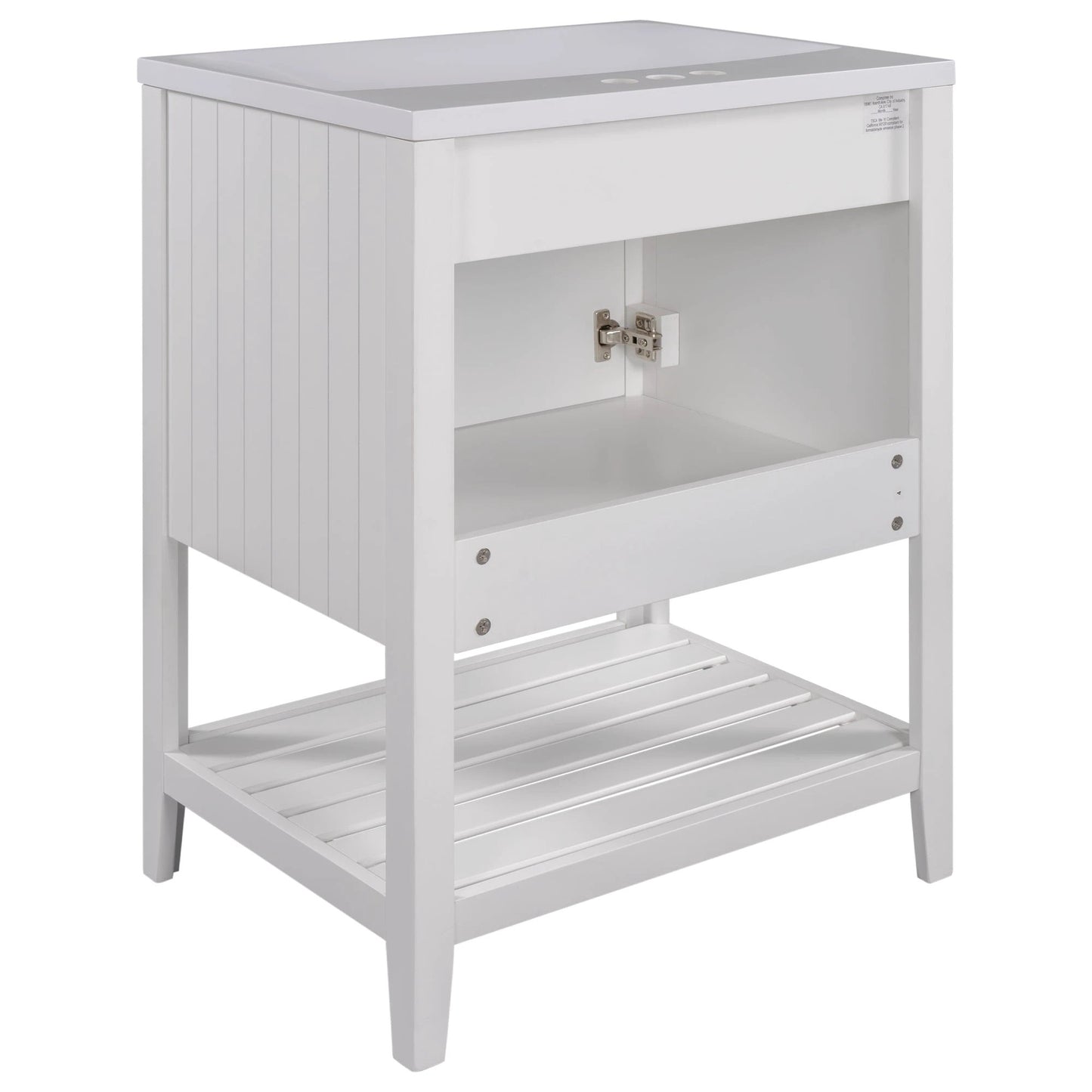 24" White Modern Sleek Bathroom Vanity Elegant Ceramic Sink with Solid Wood Frame Open Style Shelf by eprolo