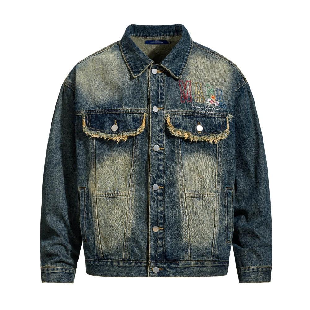 Floral Letter Embroidered Denim Jacket by eprolo