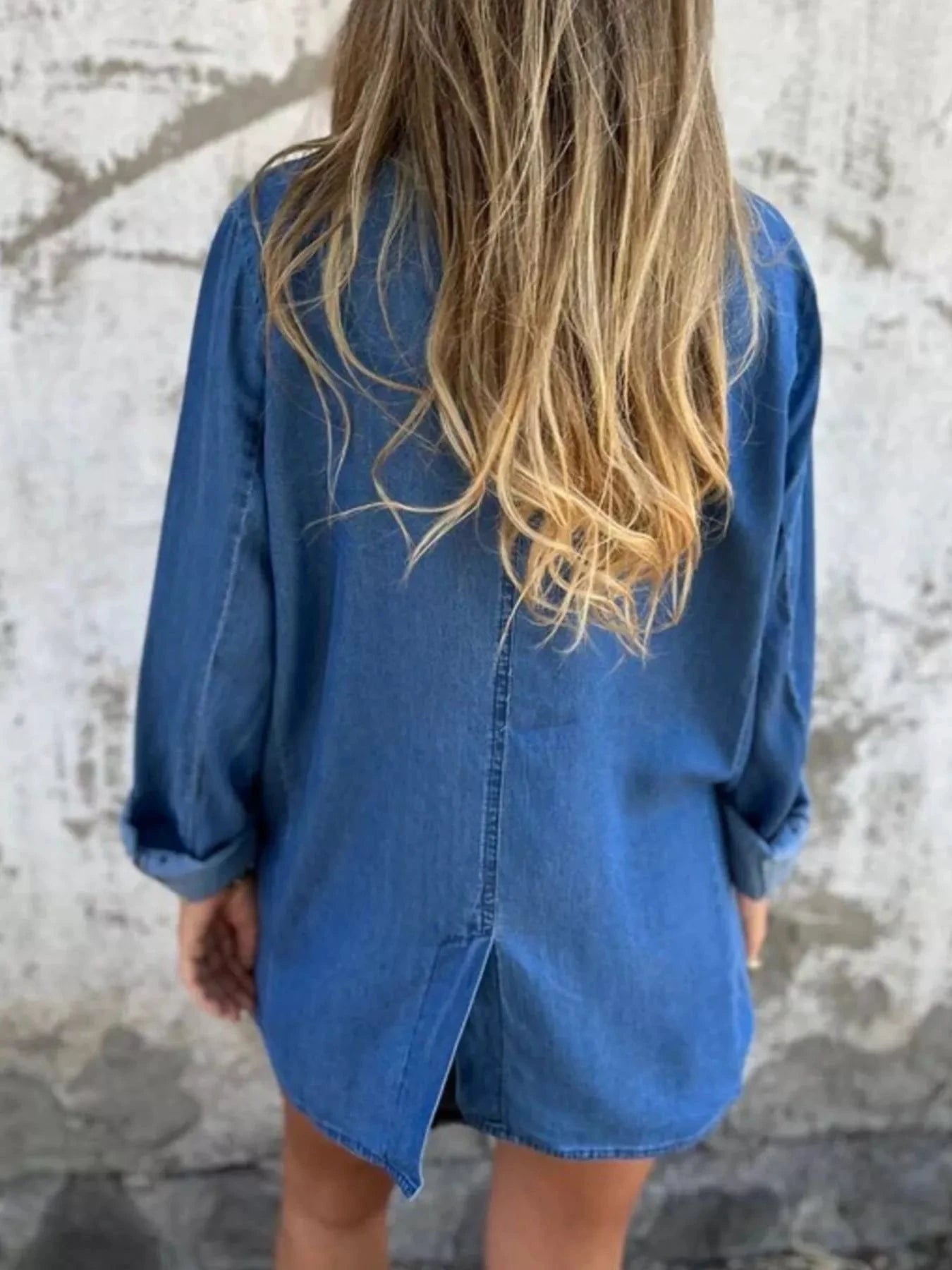 Full Size Button Down Denim Blazer Plus Size by Trendsi