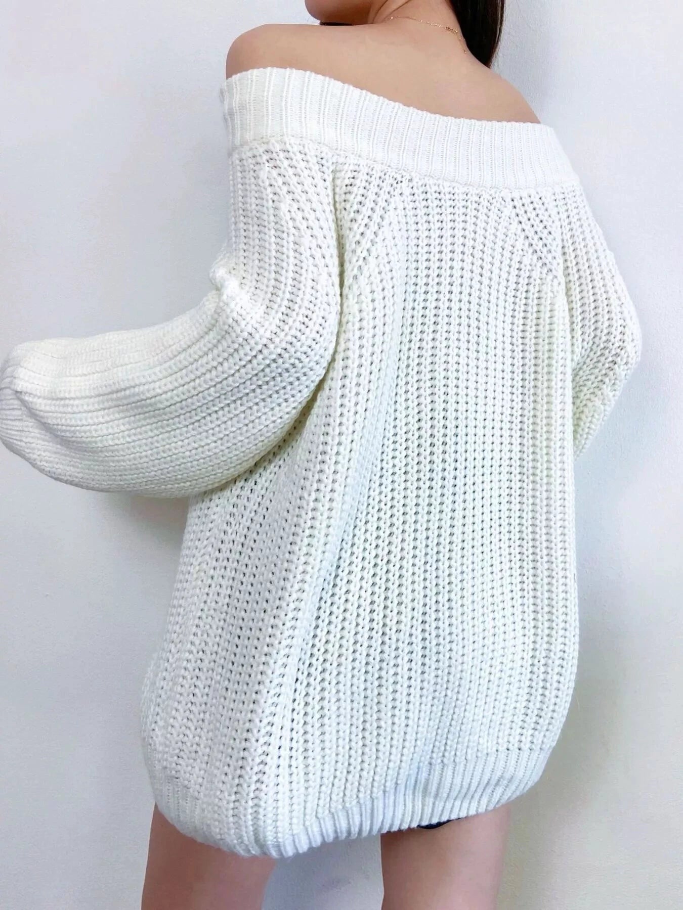 Off-Shoulder Chunky Knit Sweater by Trendsi