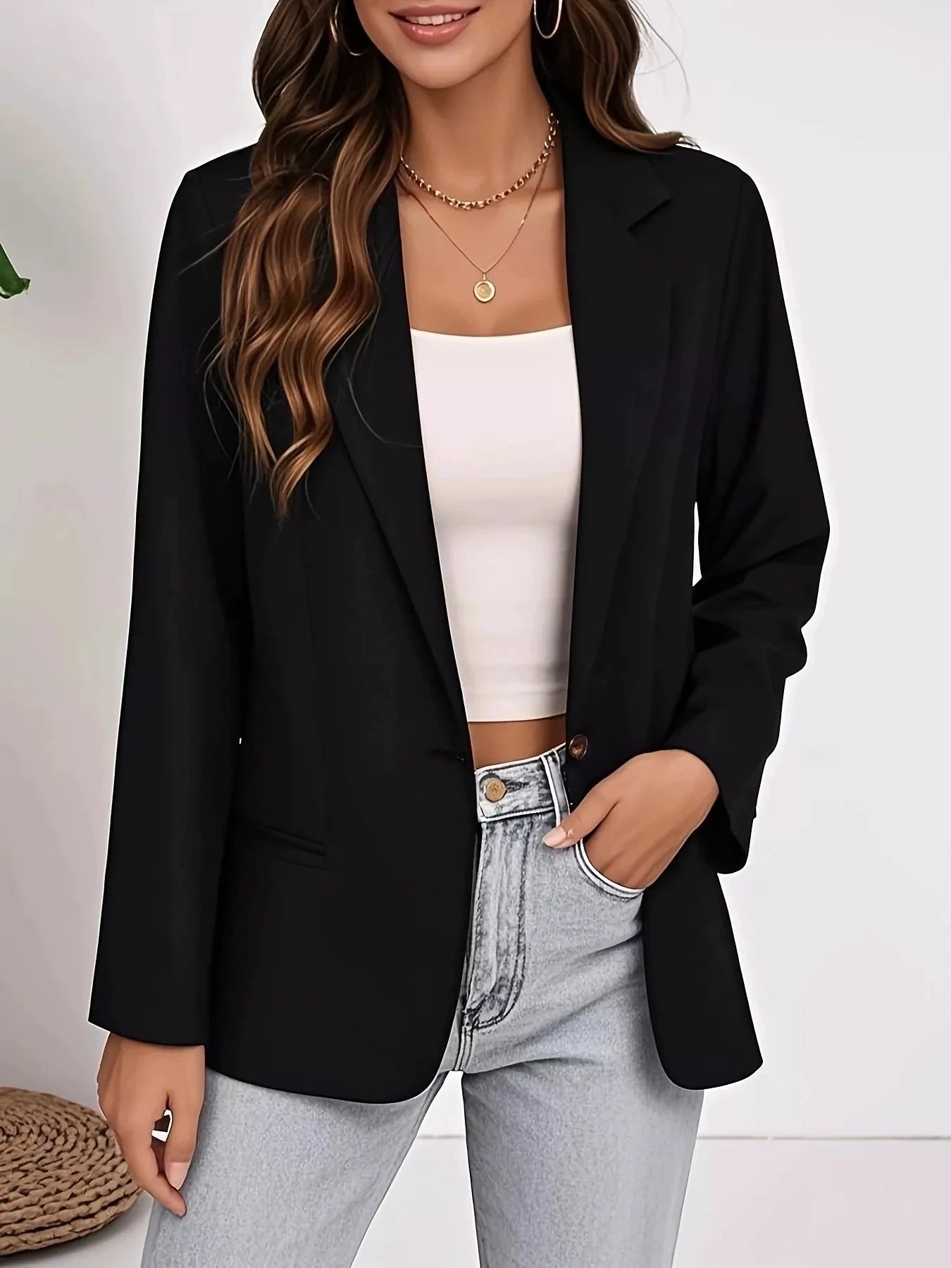 Plus Size Lapel Collar Single-Button Blazer by Trendsi