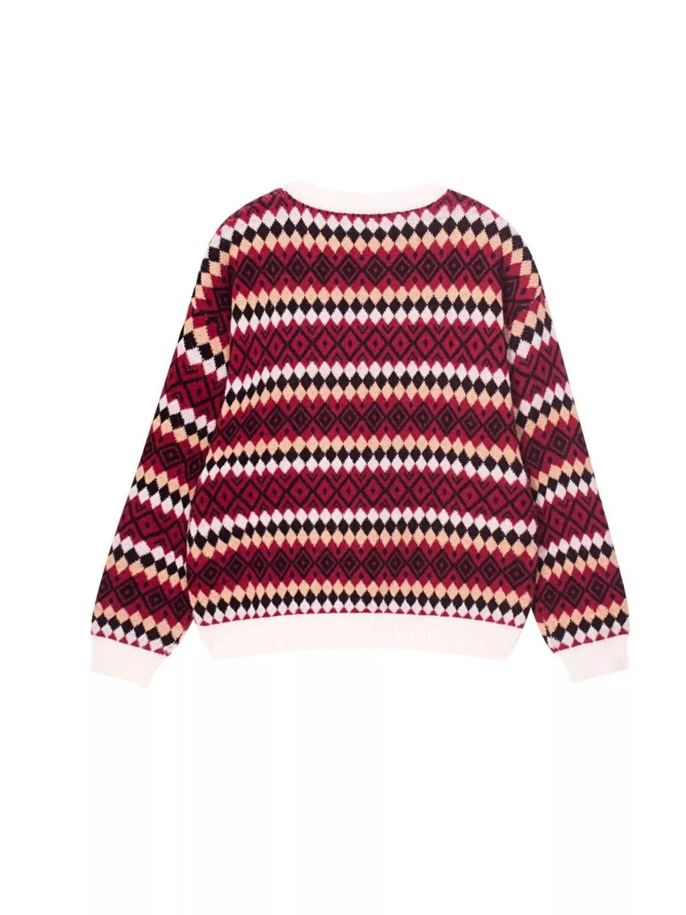 Geometric Pattern Round Neck Sweater by Trendsi