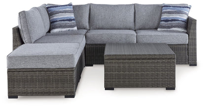 Gray Loveseat Sectional Set with Ottoman and Table Outdoor Patio Furniture Set-2