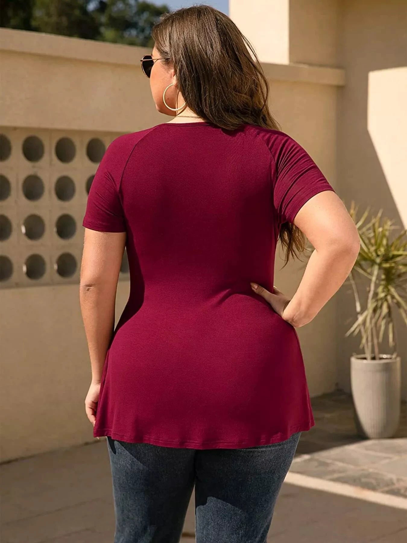 Plus Size Surplice Short Sleeve T-Shirt by Trendsi