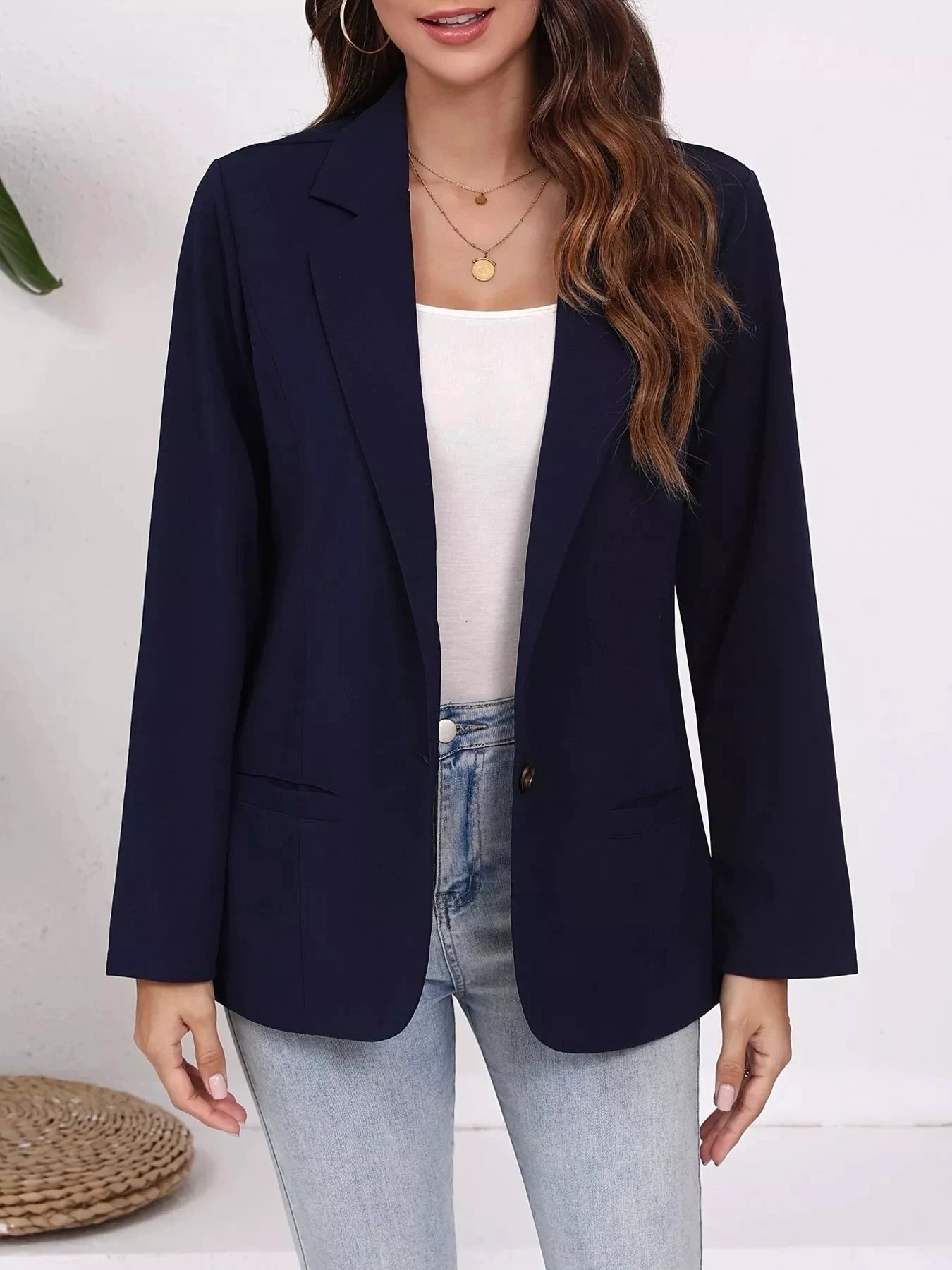 Plus Size Lapel Collar Single-Button Blazer by Trendsi
