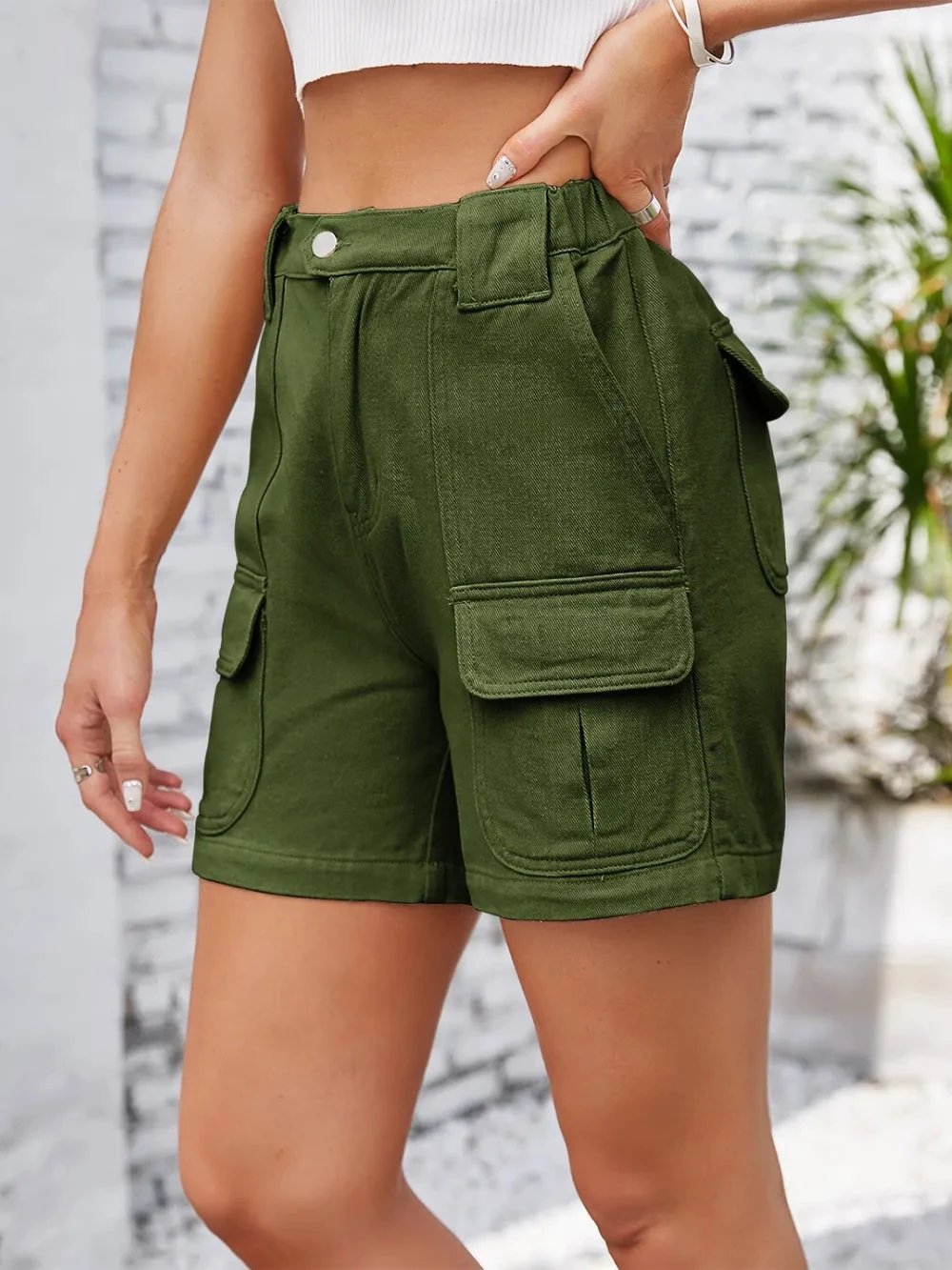 High Waist Washed Denim Shorts by eprolo