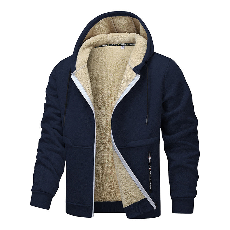 Sudadera informal con capucha para hombre, sudadera de forro polar grueso de invierno con forro de sherpa, chaqueta con cremallera y capucha, abrigos de calle gruesos
