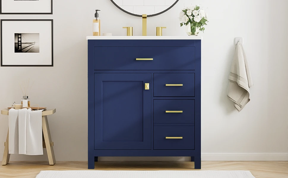 30-Inch Blue Bathroom Vanity with Ceramic Sink and Ample Storage - Ideal Choice for Small Bathrooms by eprolo