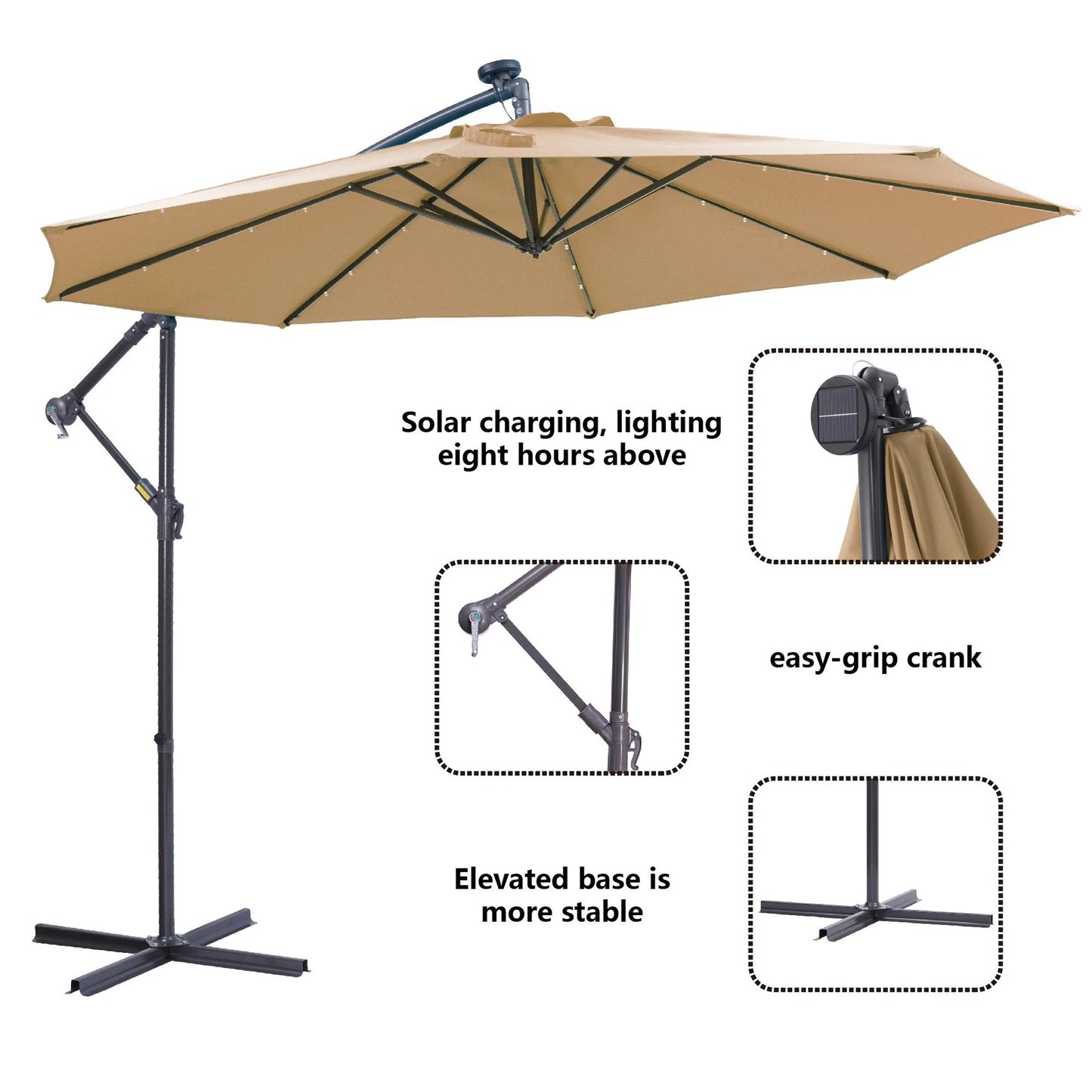 10 FT Solar LED Patio Outdoor Umbrella Hanging Cantilever by eprolo