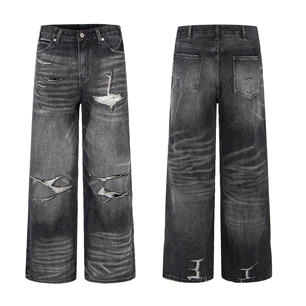 Distressed Ripped Washed Vintage Combat Denim Pants