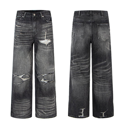 Distressed Ripped Washed Vintage Combat Denim Pants