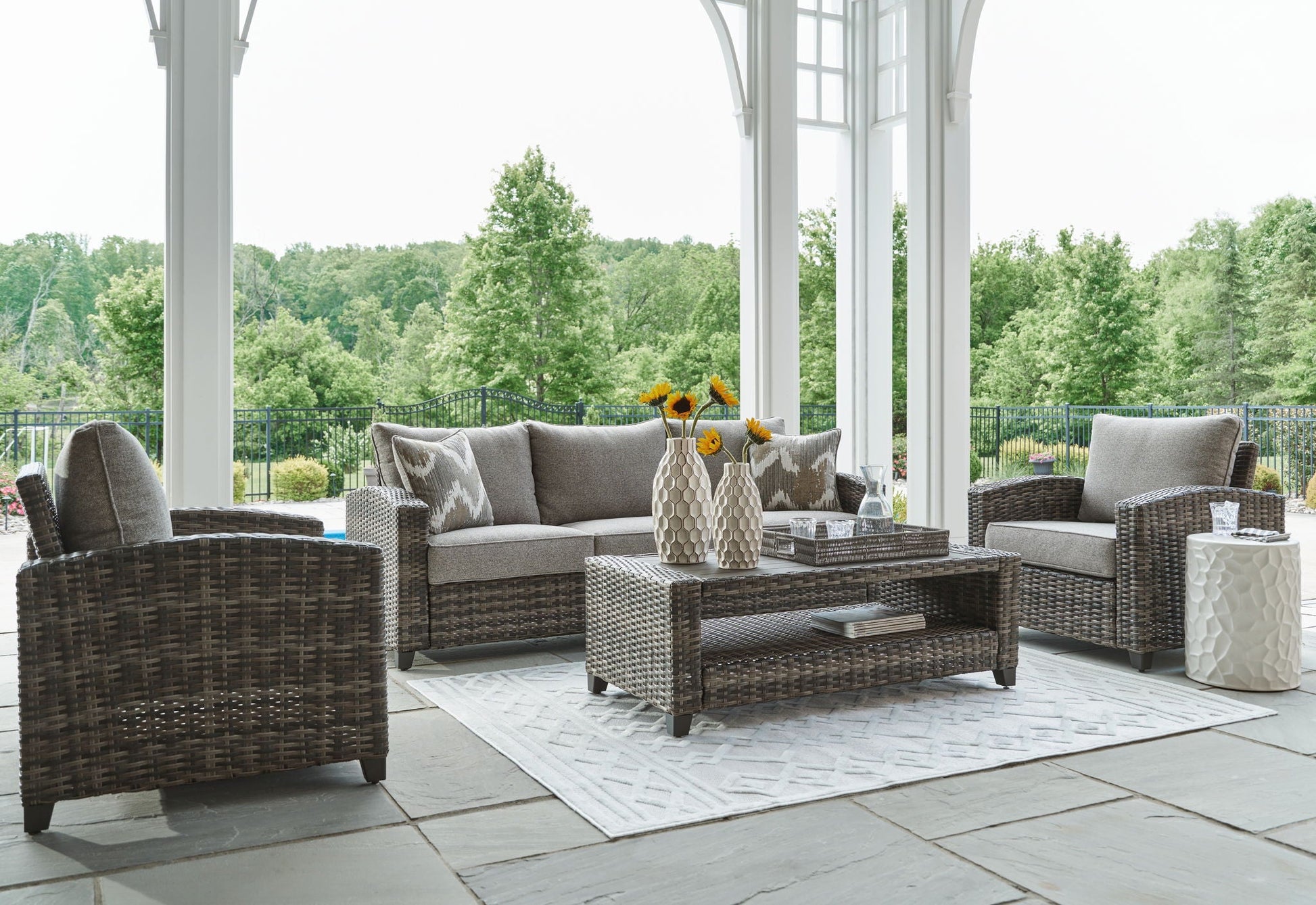 Gray All-Weather Wicker 4-Piece Patio Sofa Set with Table-2