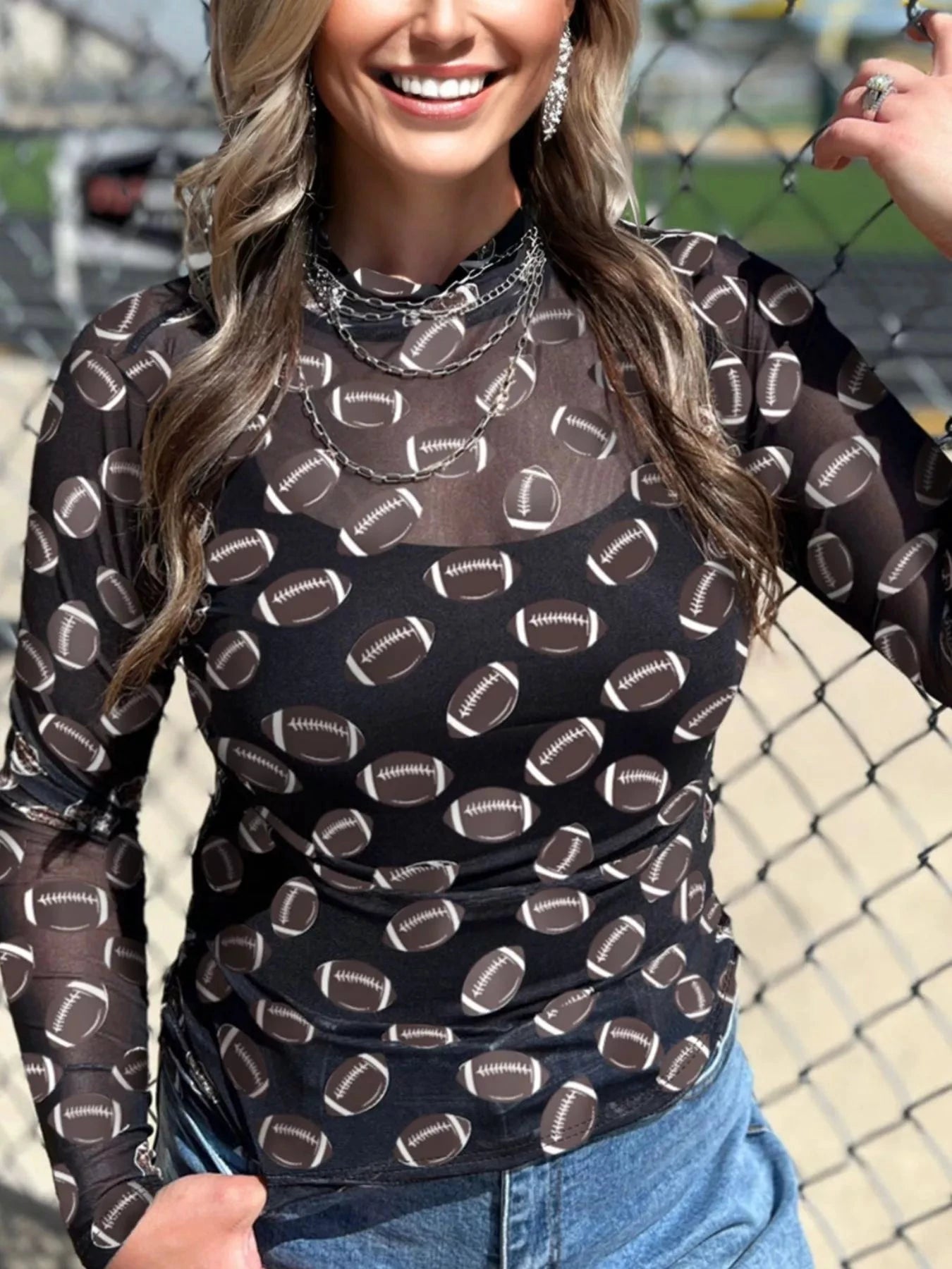 Game Day Mesh Sheer Long Sleeve Top by Trendsi