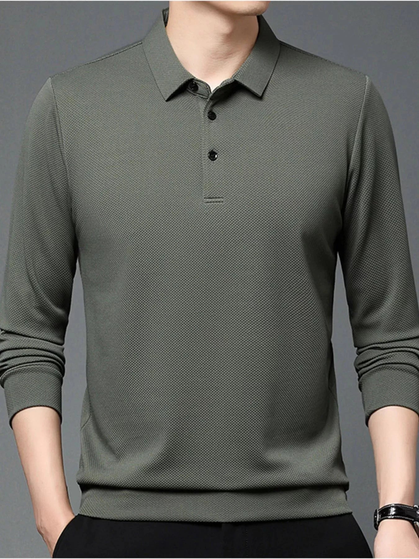Men's Plus Size Classic Fit Long Sleeve Polo by Trendsi