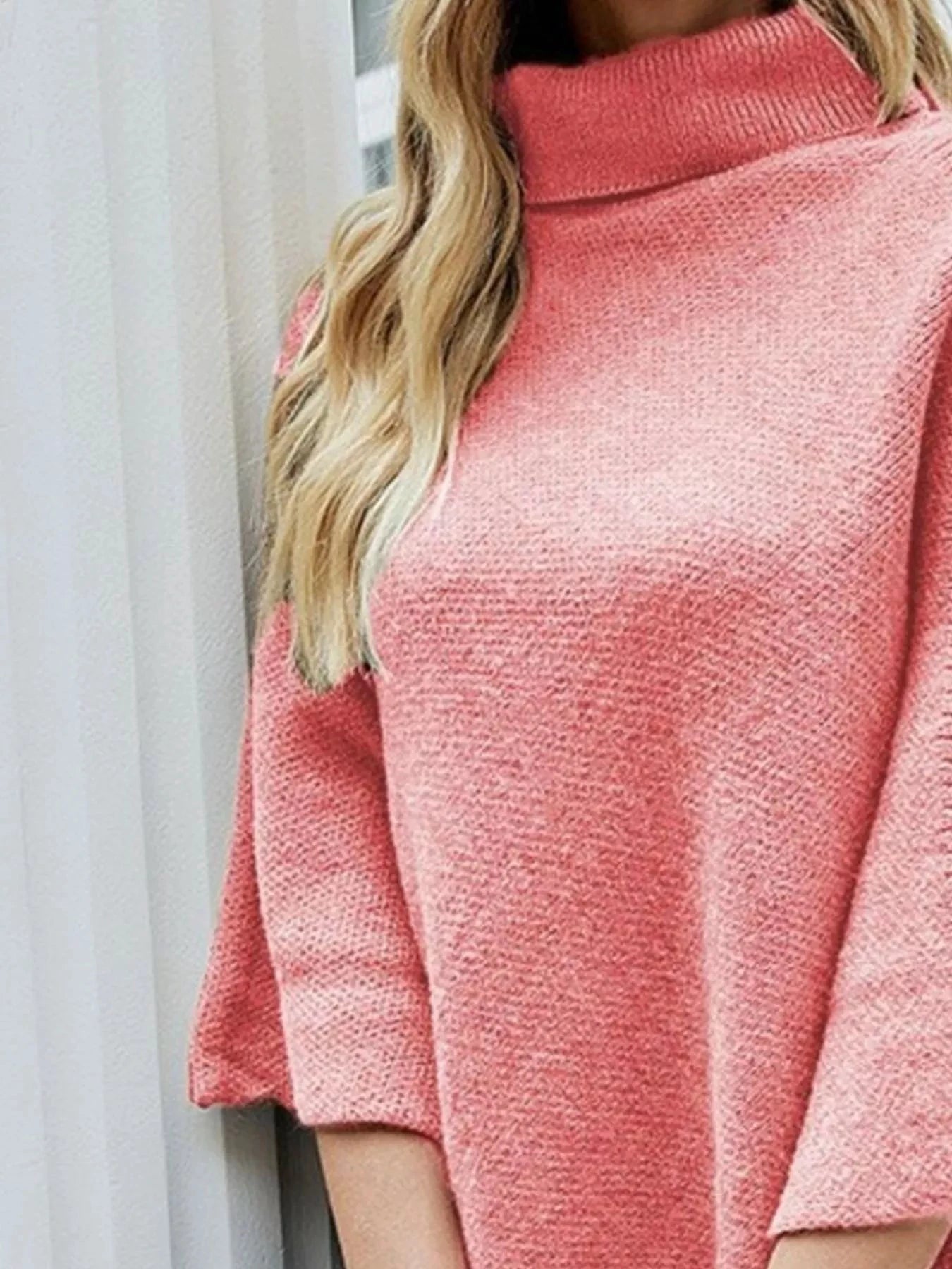 Button-Decor Turtleneck Poncho Pullover by Trendsi