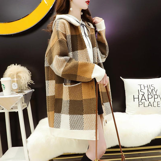Relaxed Style Women's Oversized Knit Cardigan, Loose Mid-Length Vintage  Sweater Coat