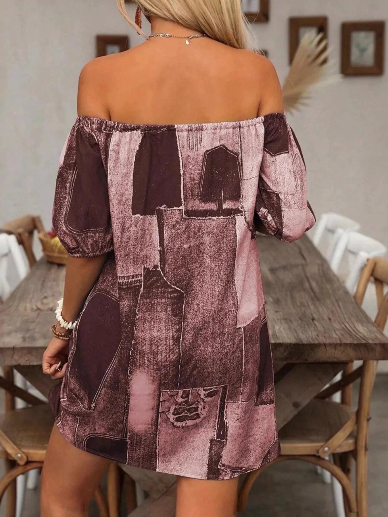 Patchwork Off Shoulder Denim Mini Dress by Trendsi