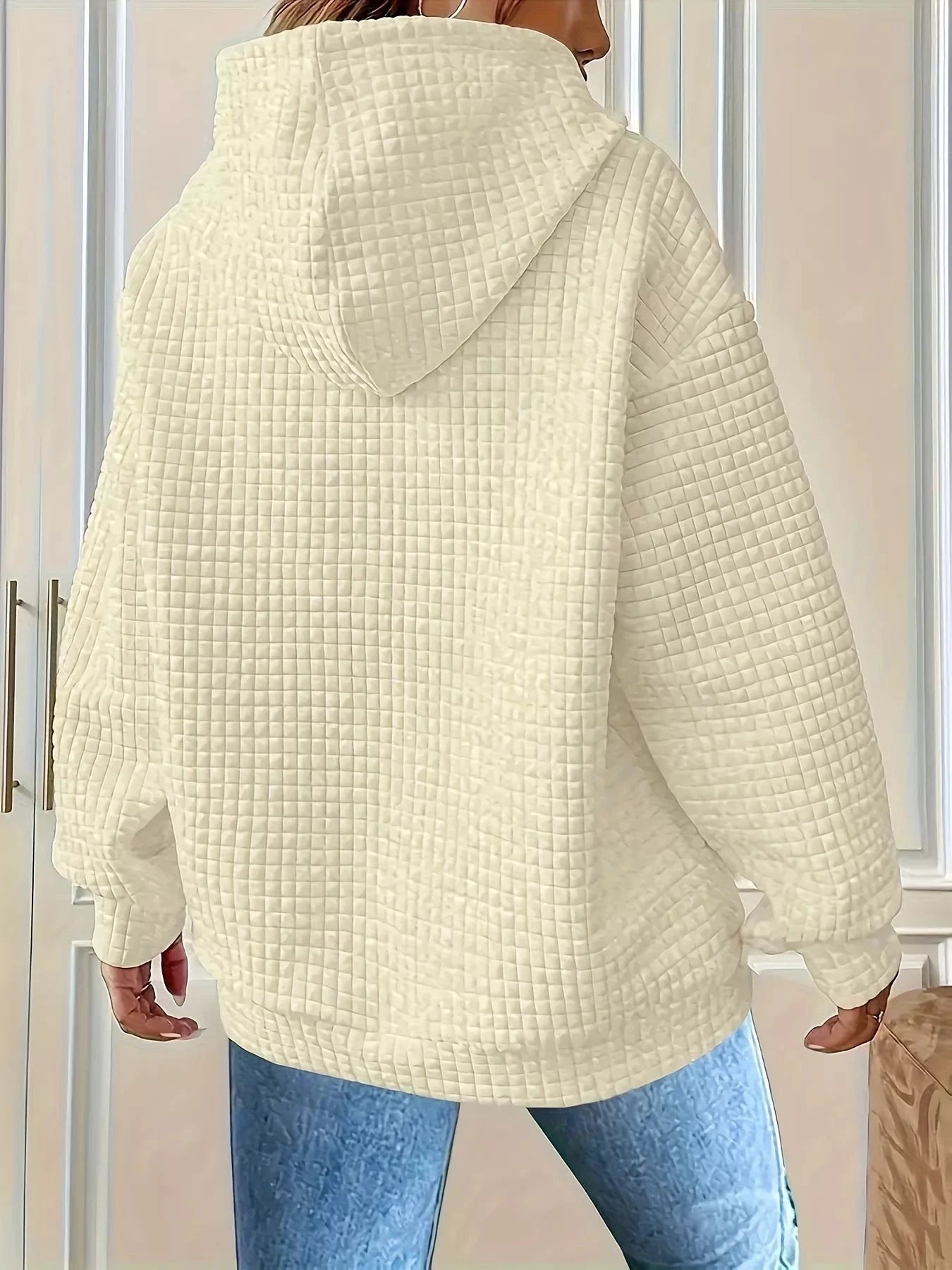 Textured Knit Drawstring Hoodie by Trendsi