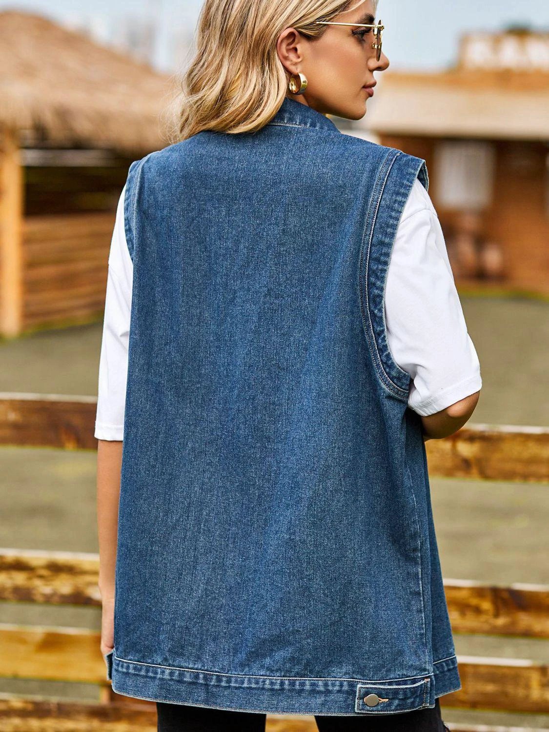 Button Down Denim Vest by Trendsi