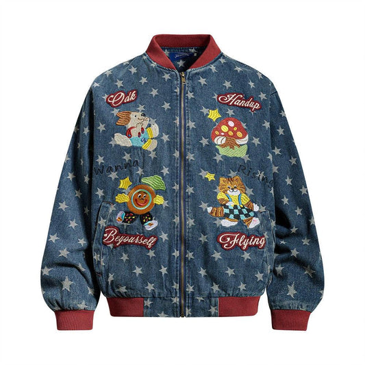 Starry Sky Embroidered Cartoon Cowboy Coat by eprolo