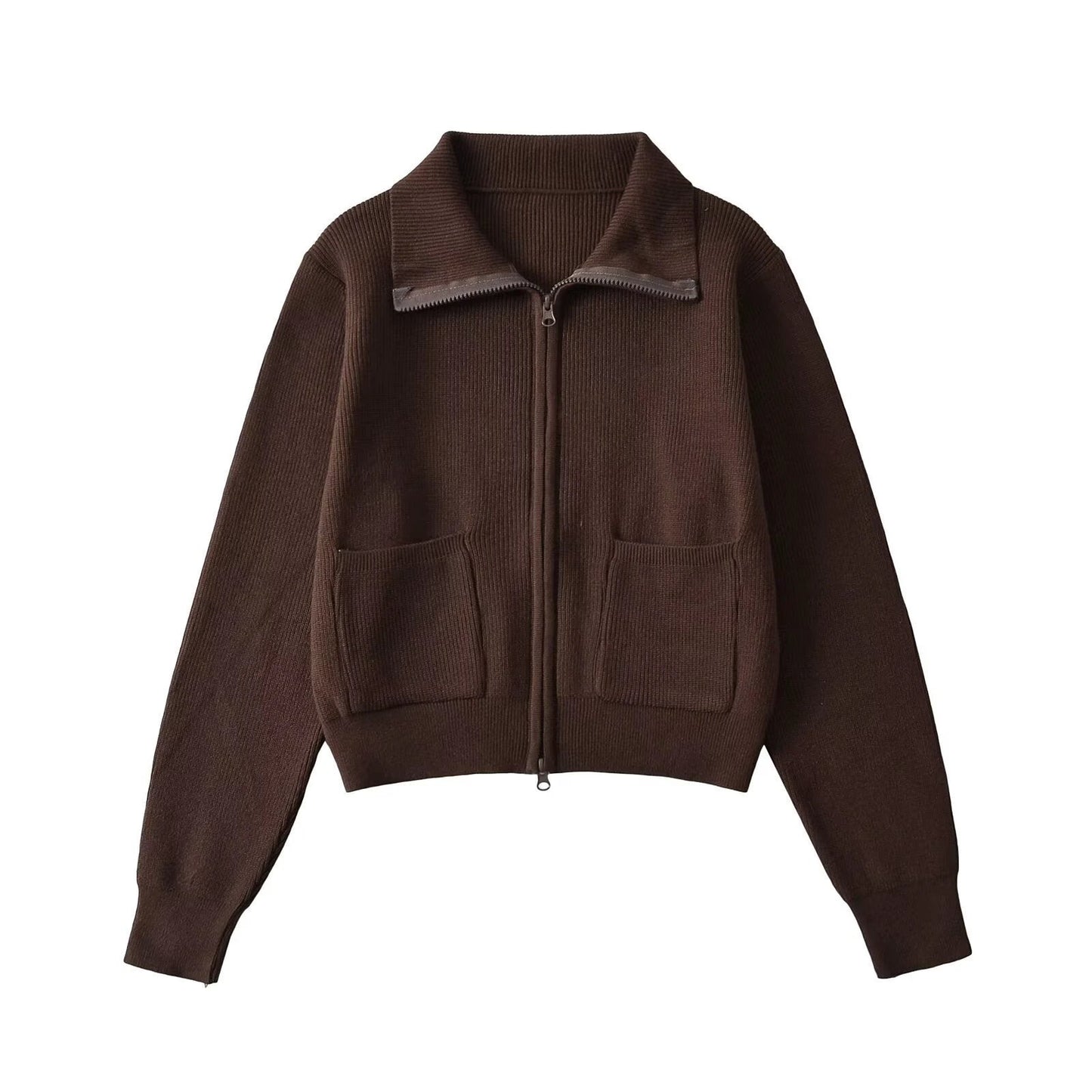 Zipper lapel long sleeved pocket top by eprolo