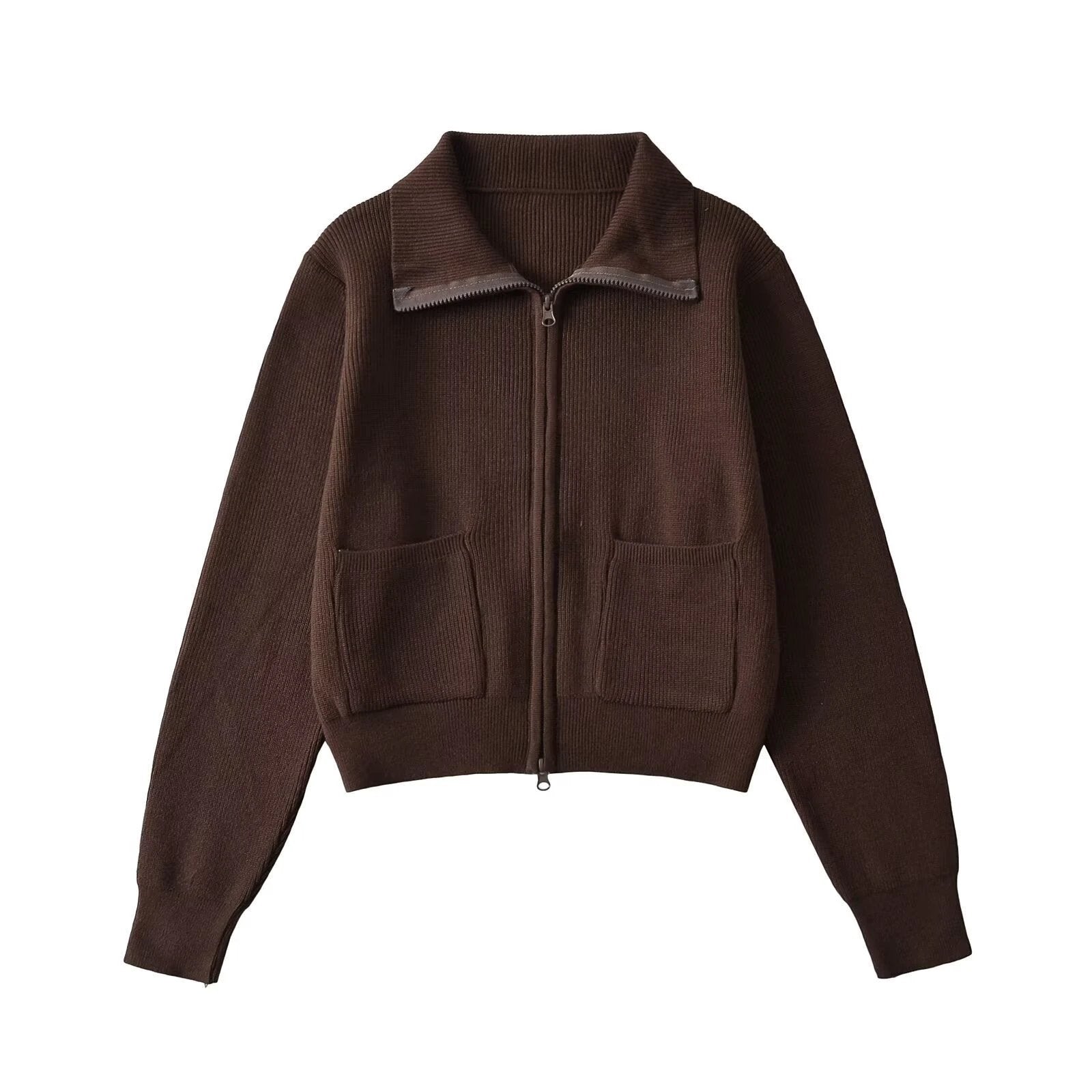 Zipper lapel long sleeved pocket top by eprolo