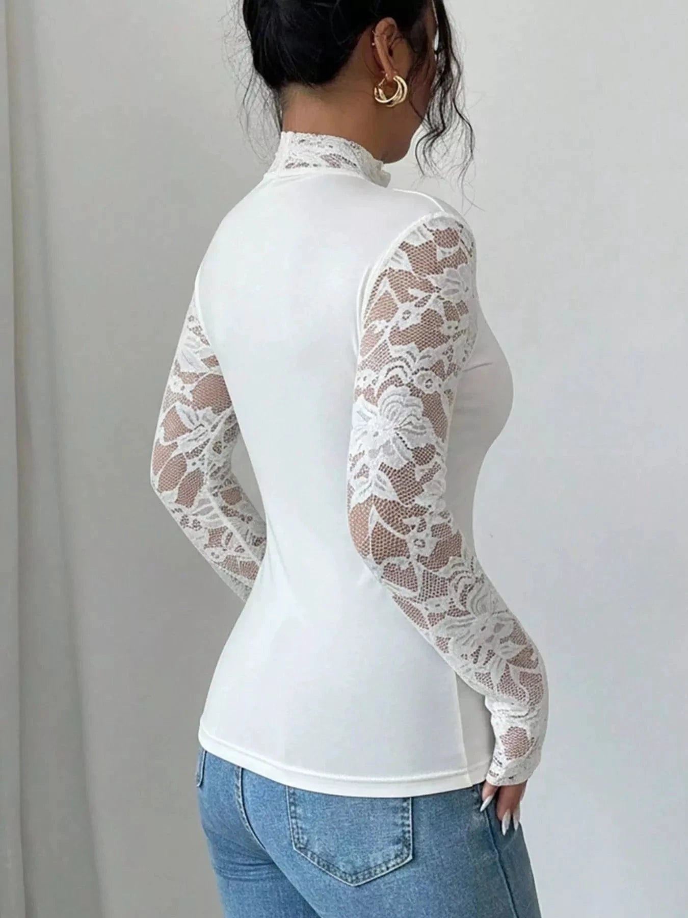 Lace Sleeve Long Sleeve T-Shirt by Trendsi