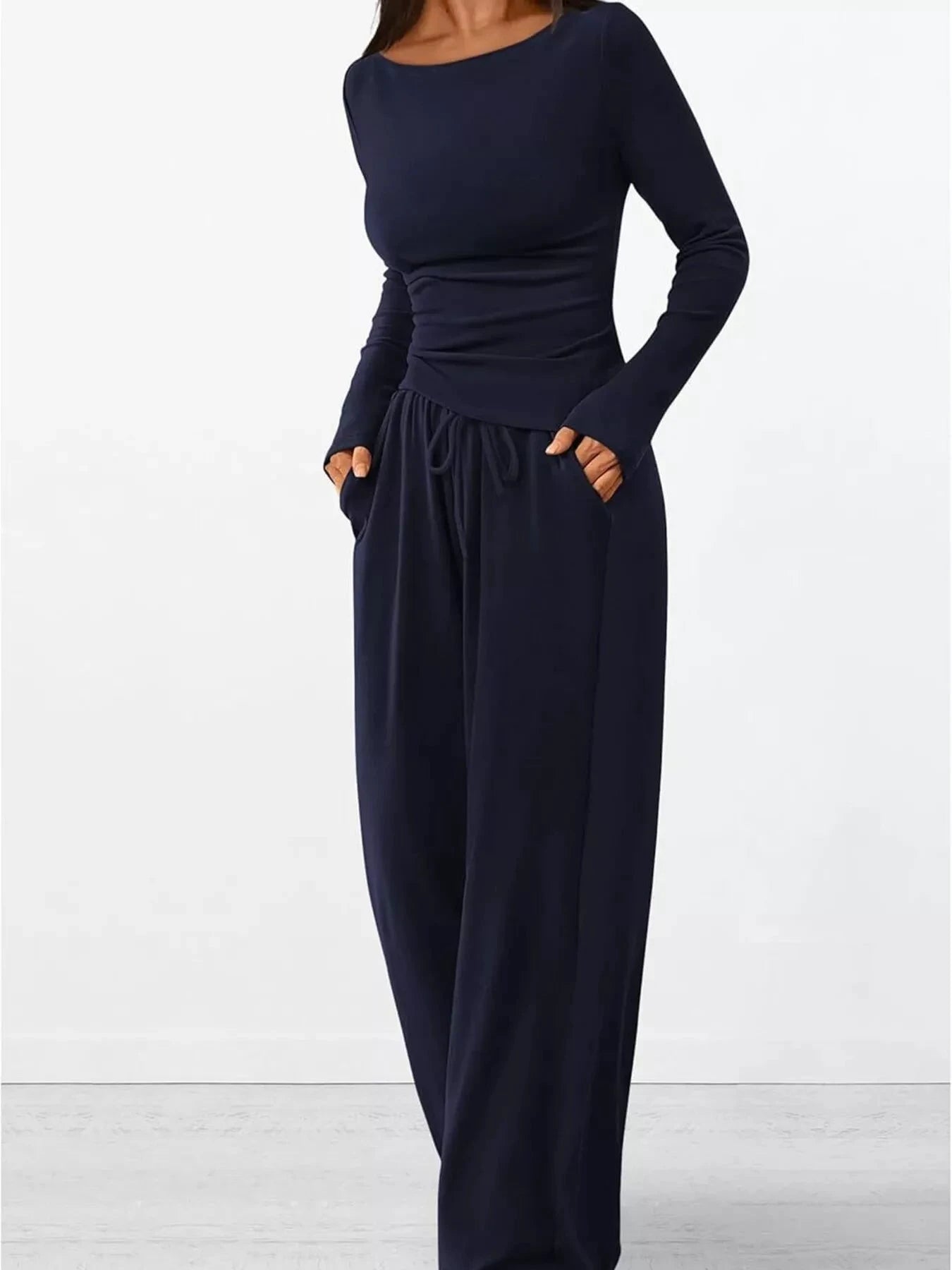 Long Sleeve Top and Wide Leg Pants Set by Trendsi