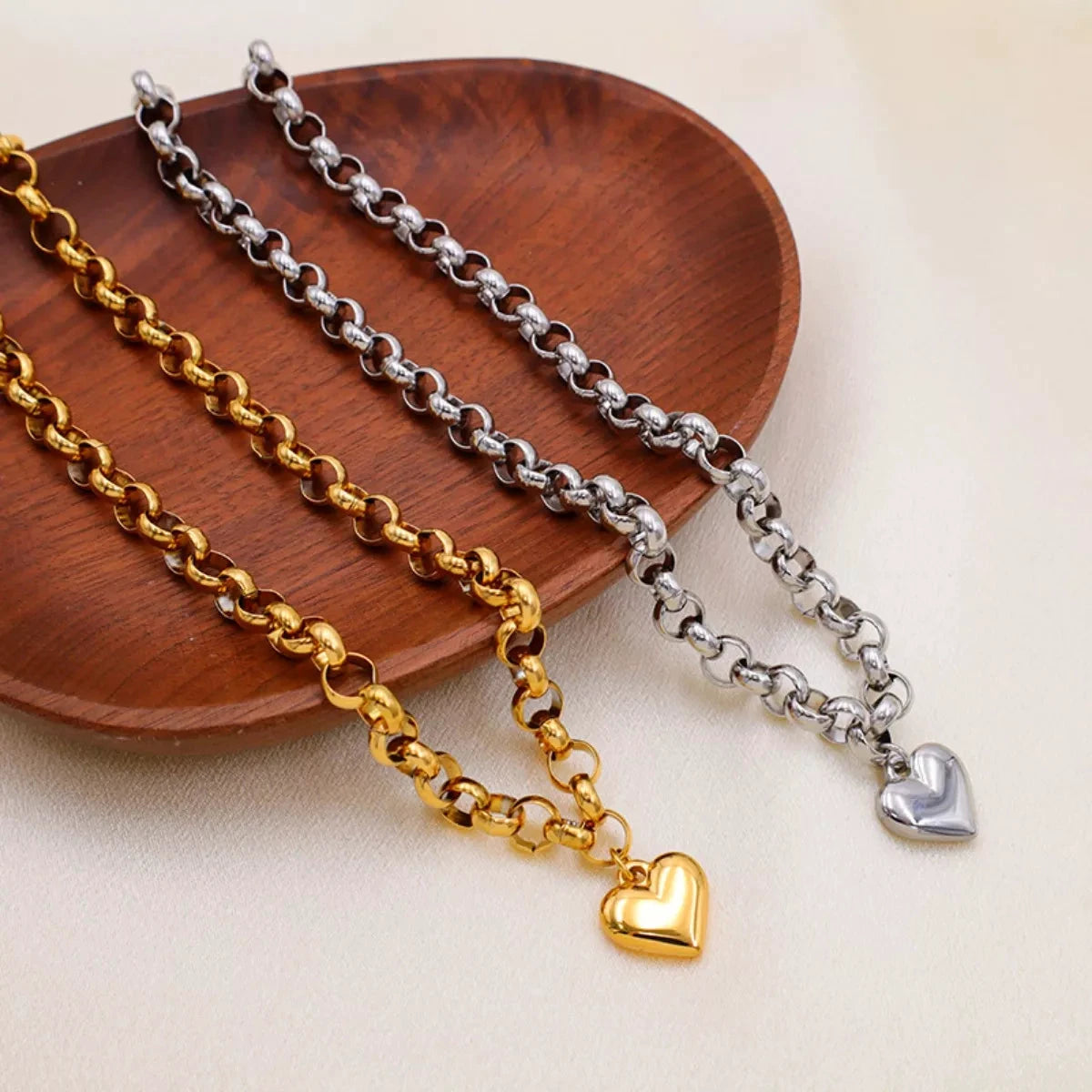 Heart Pendant Toggle Clasp Chain Necklace by Trendsi