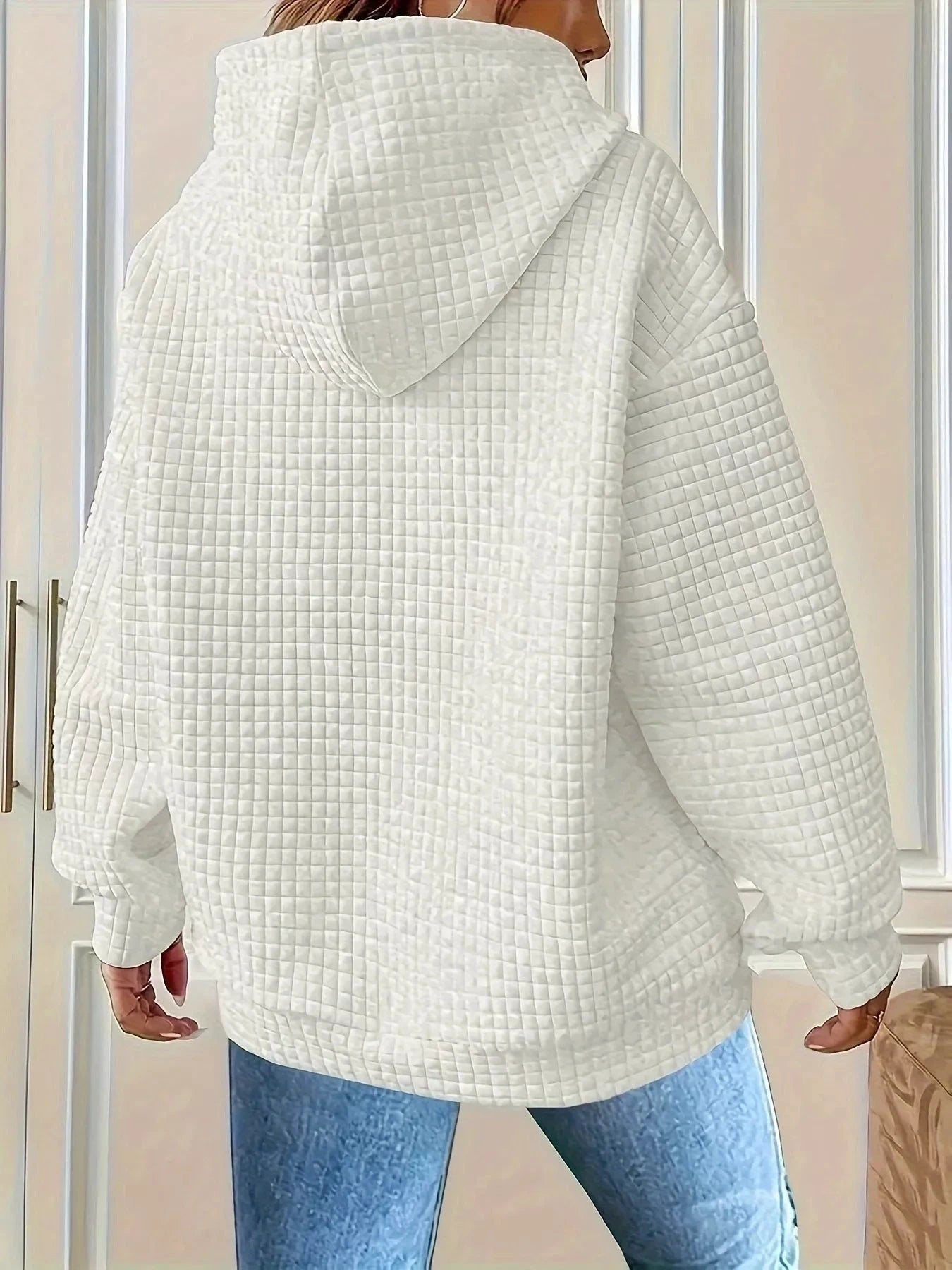 Textured Knit Drawstring Hoodie by Trendsi