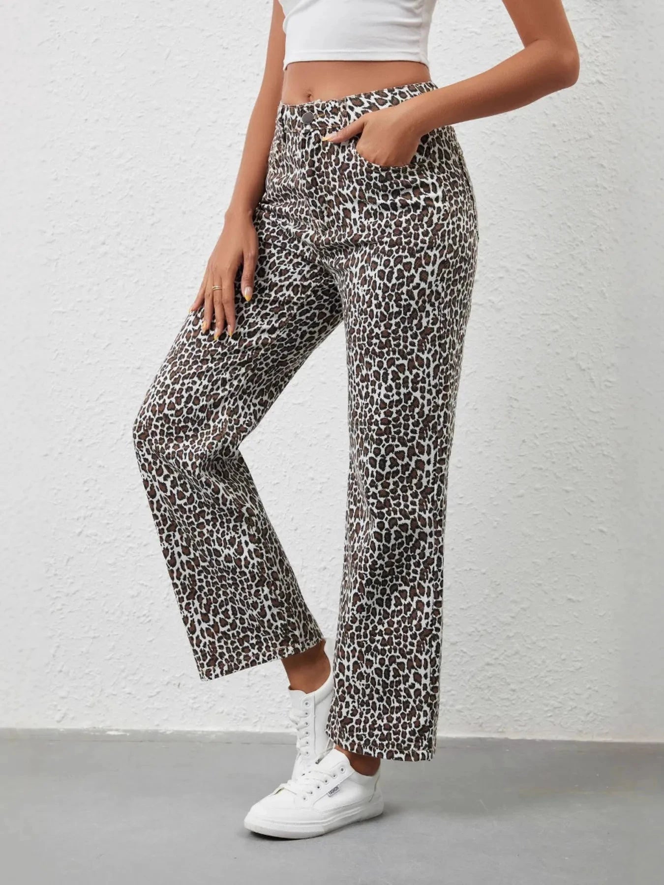 Leopard Print Wide Leg Jeans by Trendsi