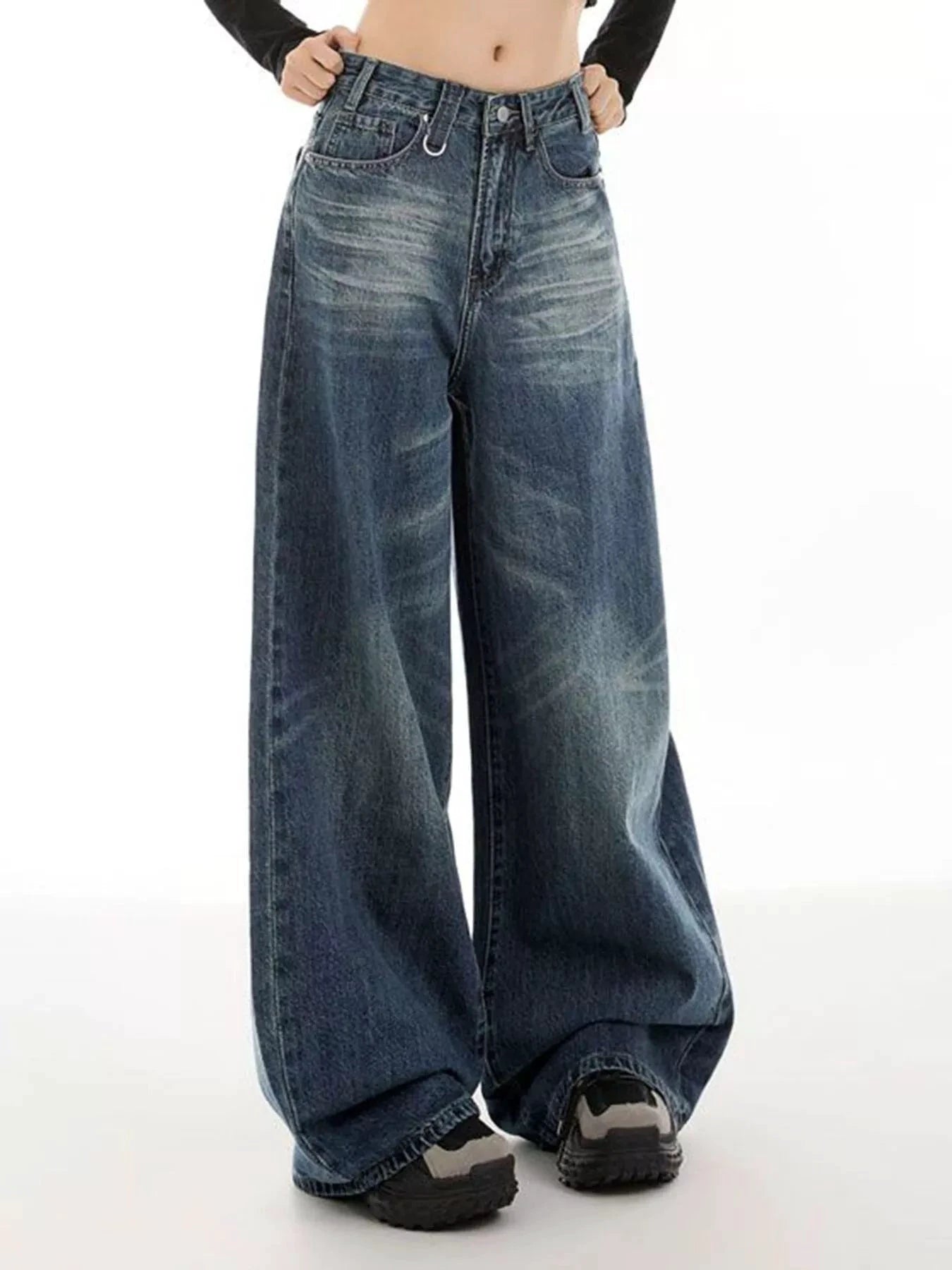 Vintage Wash Wide Leg Jeans by Trendsi