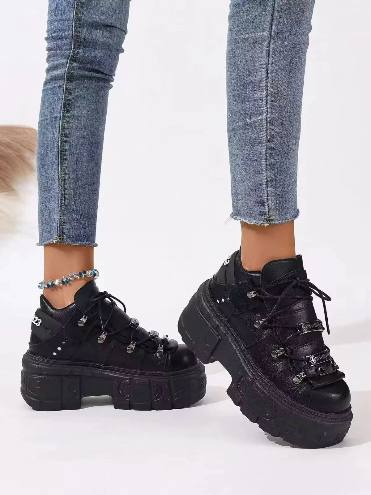 Lace Up Platform Sneakers by Trendsi