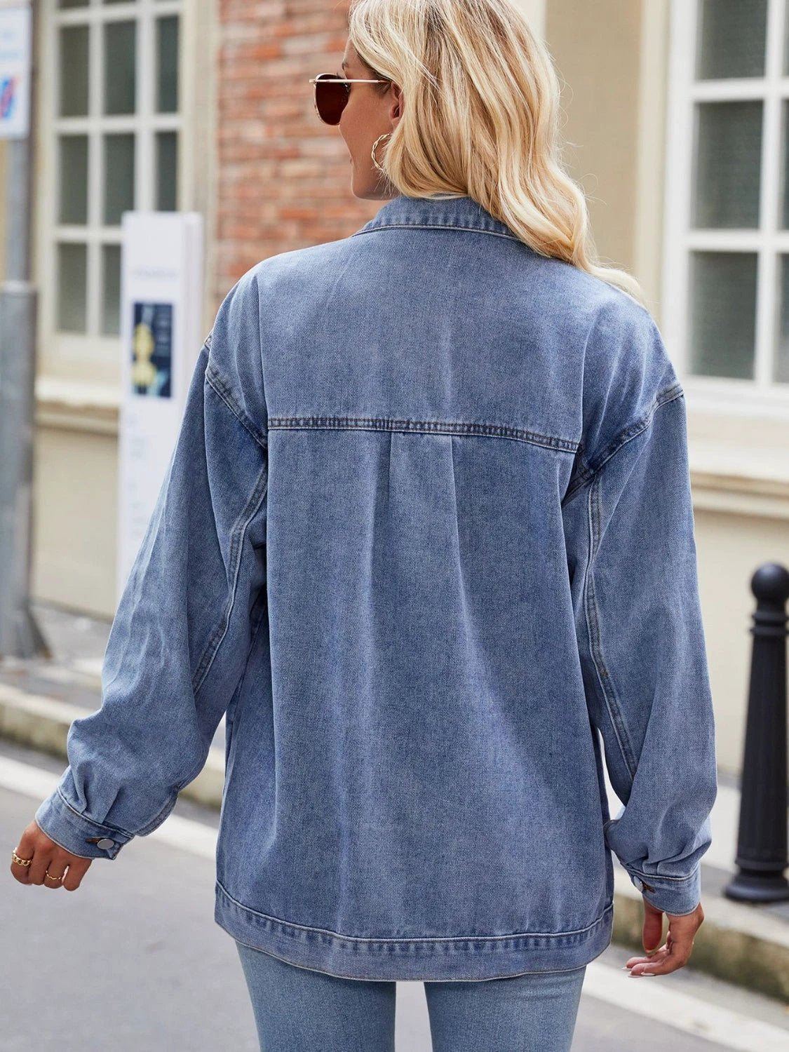 Button Up Denim Jacket with Pockets by Trendsi