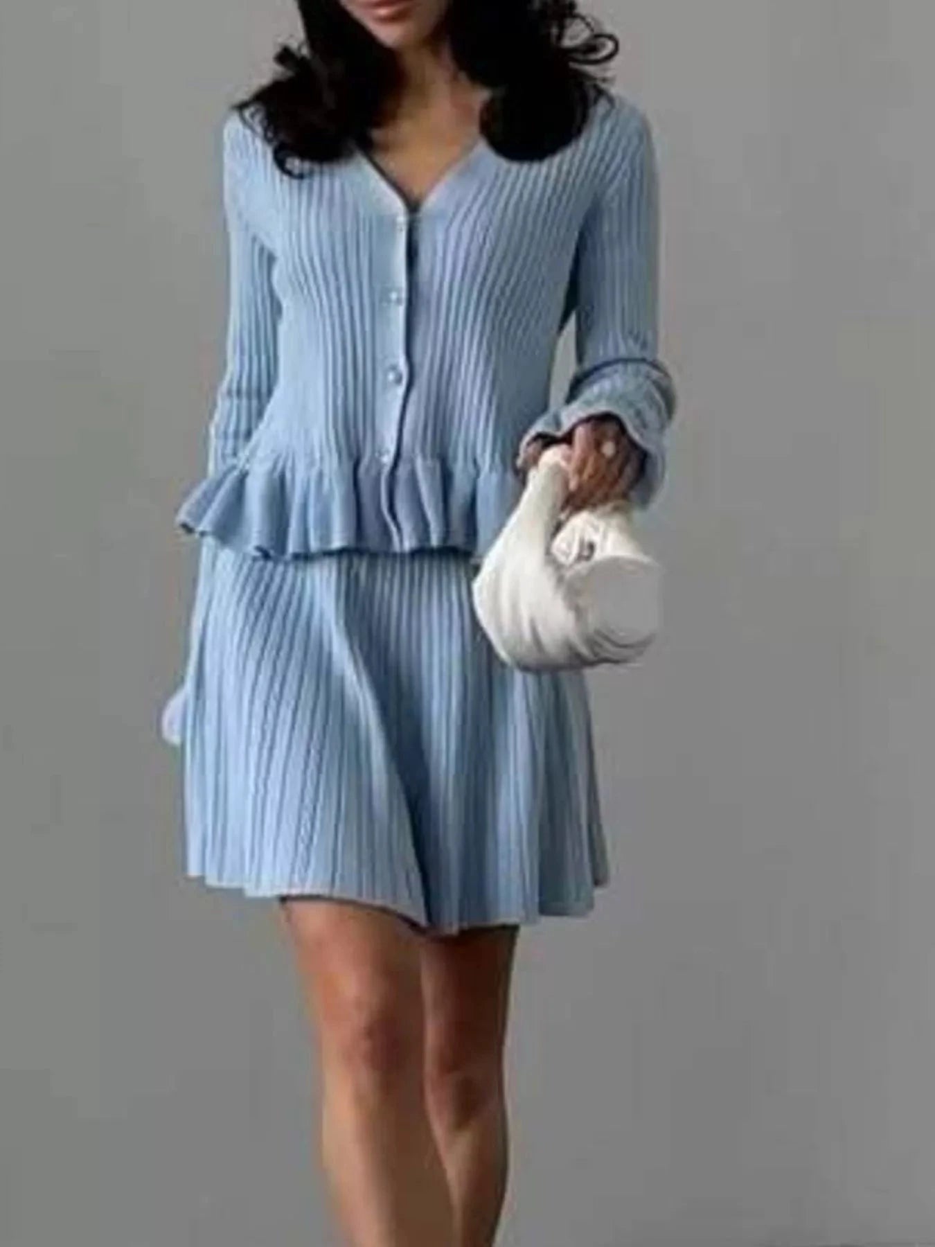 Ruffle Trim Knit Cardigan & Skirt Set by Trendsi