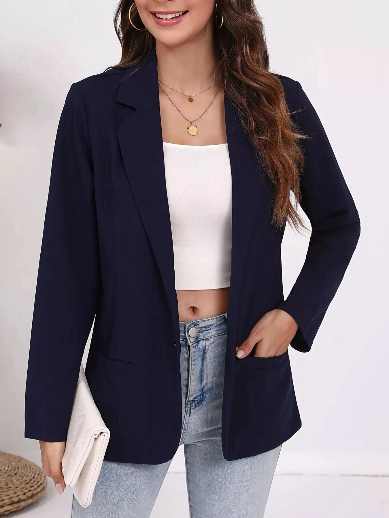 Plus Size Lapel Collar Single-Button Blazer by Trendsi