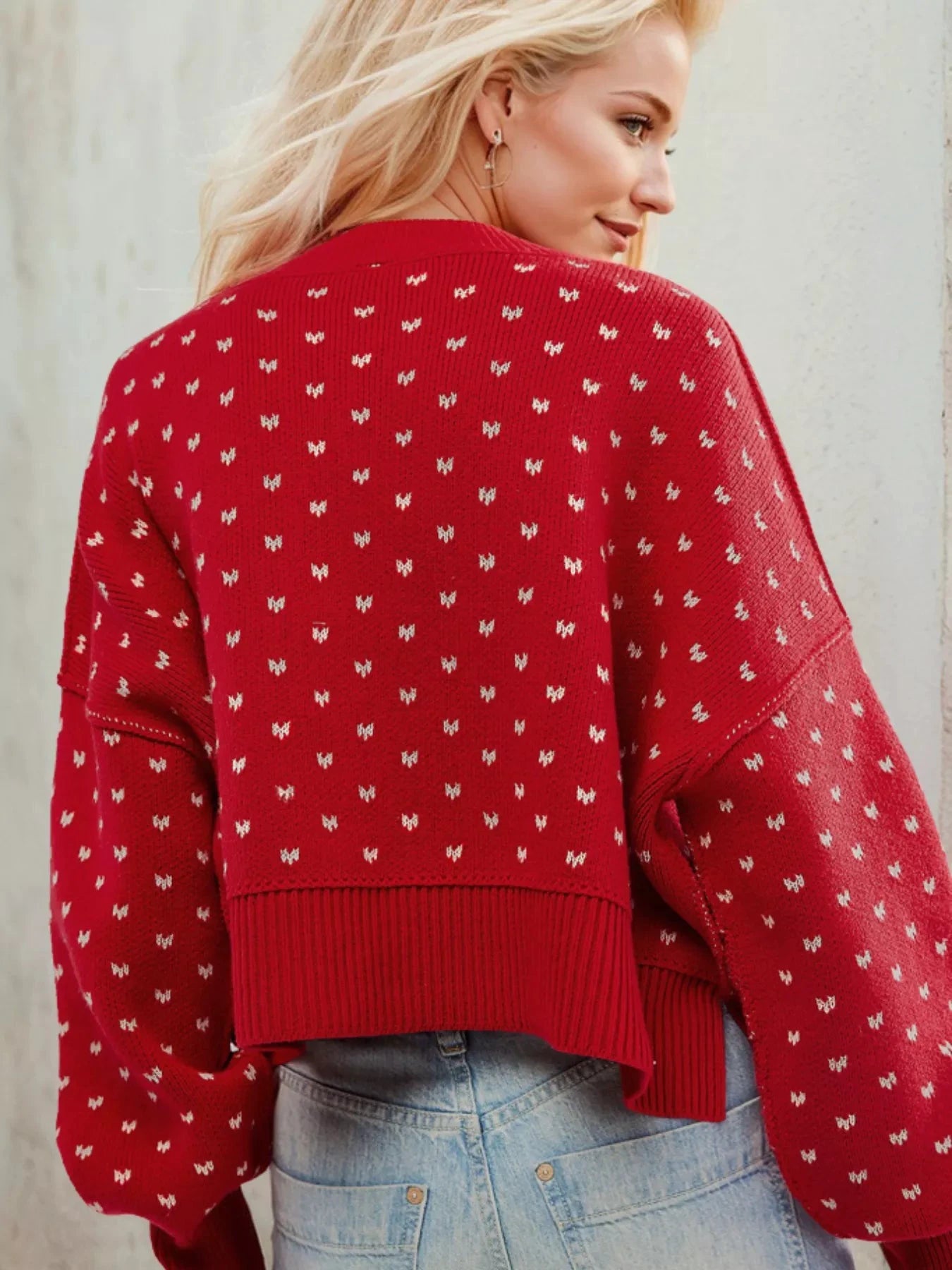 Heart-Patterned Round Neck Sweater by Trendsi