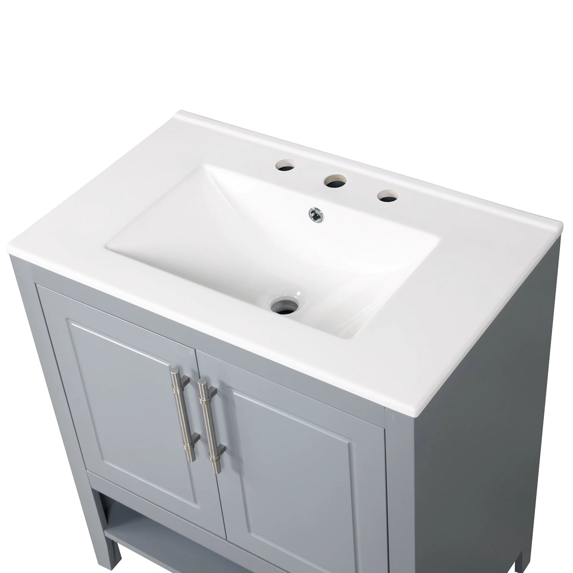 30" Bathroom Vanity with Sink, Multi-functional Bathroom Cabinet with Doors and Drawers, Solid Frame and MDF Board, Grey by eprolo