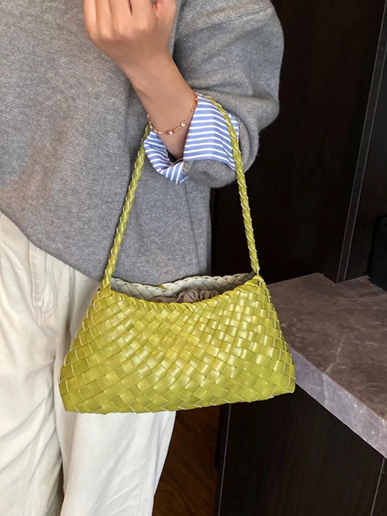 Drawstring Woven Shoulder Bag by Trendsi